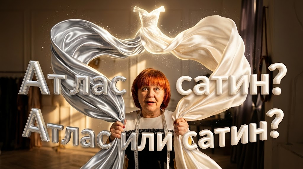 Фотография двух видов тканей, показывающая отличие сатина от атласа. Сравнение фактуры и блеска материалов при выборе платья.