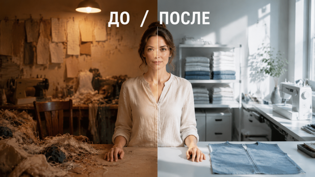 Женщина спокойно распускает неудачный шов на ткани. Процесс шитья как способ расслабиться и обрести душевное равновесие.