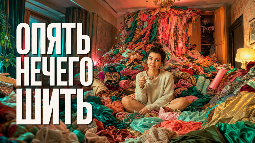 Классическая швейная машинка и современный оверлок стоят на рабочем столе начинающей швеи рядом с нитками и образцами тканей.
