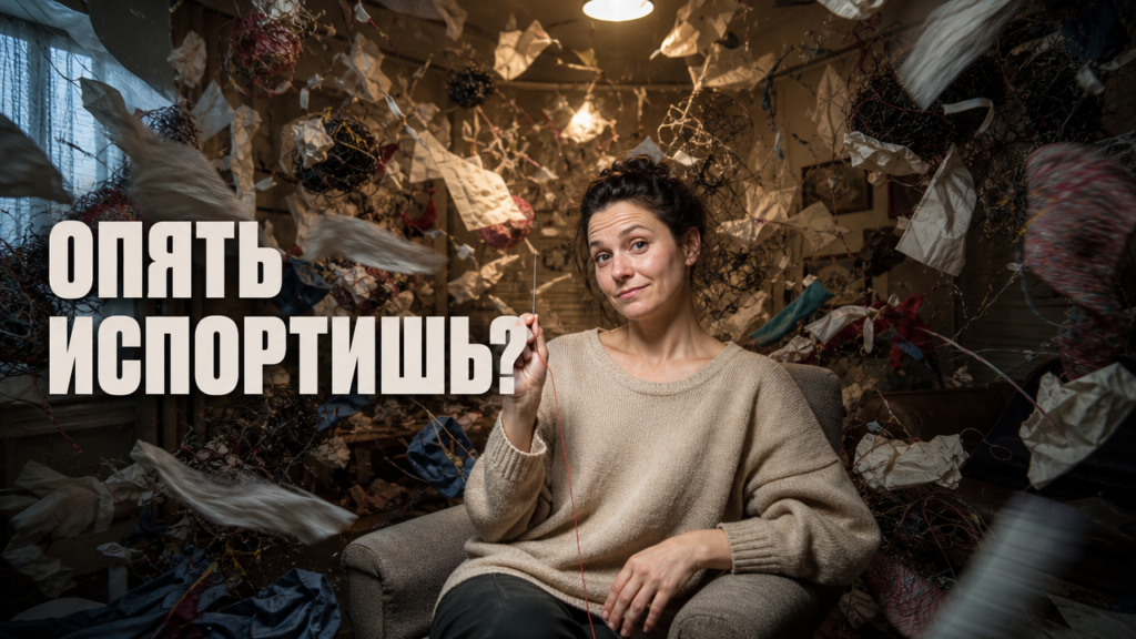 Метафорическое изображение человека, анализирующего свои ограничивающие убеждения и пытающегося побороть страх неудачи.
