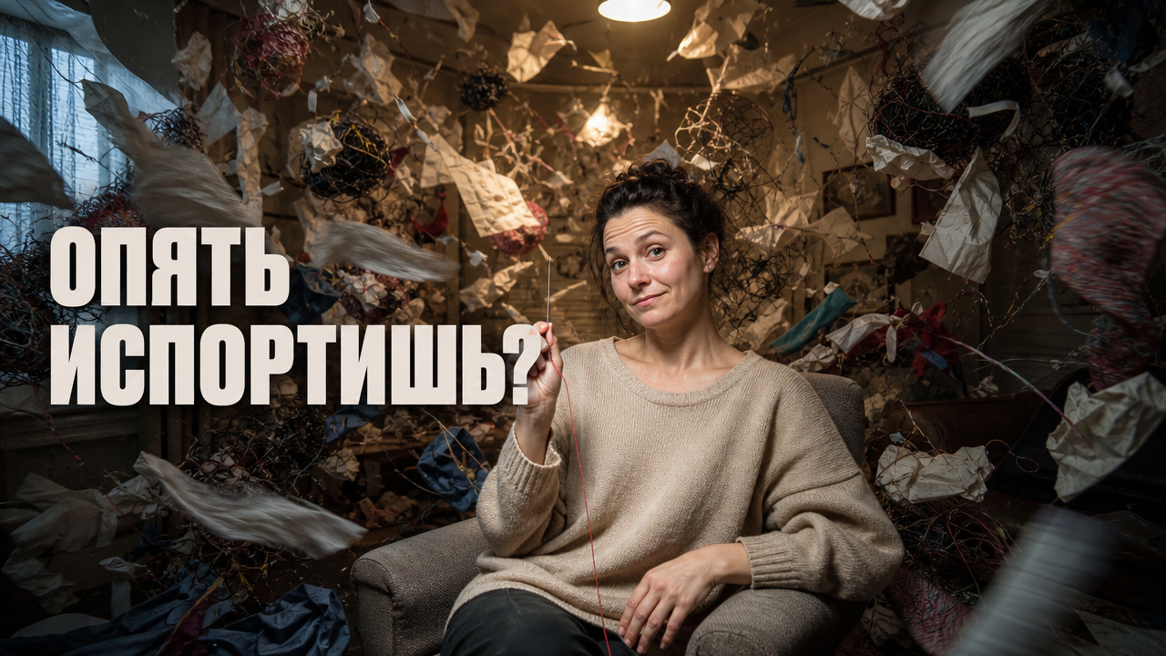 Метафорическое изображение человека, анализирующего свои ограничивающие убеждения и пытающегося побороть страх неудачи.