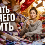 На столе разложен идеальный первый набор швеи: портновские ножницы, нитки разных цветов, игольница и сантиметровая лента