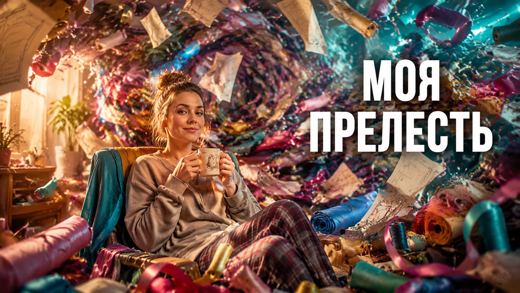 Девушка за швейной машинкой создает свою первую вещь своими руками, демонстрируя процесс простого шитья без сложной выкройки.