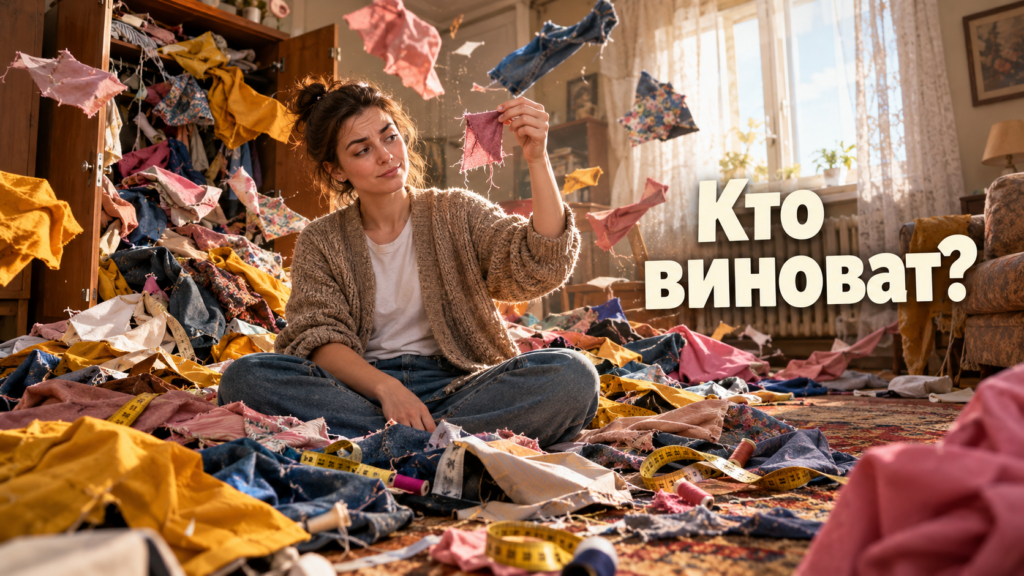 Сравнение дефекта ткани и ошибки кроя на образце одежды с указанием проблемных зон изделия